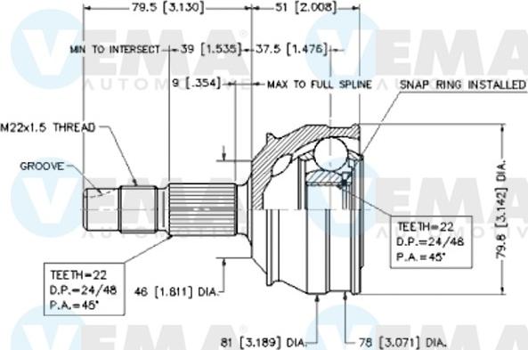 VEMA 18583 - Шарнірний комплект, ШРУС, приводний вал autozip.com.ua