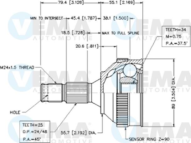 VEMA 18575 - Шарнірний комплект, ШРУС, приводний вал autozip.com.ua