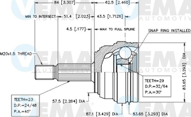 VEMA 18573 - Шарнірний комплект, ШРУС, приводний вал autozip.com.ua