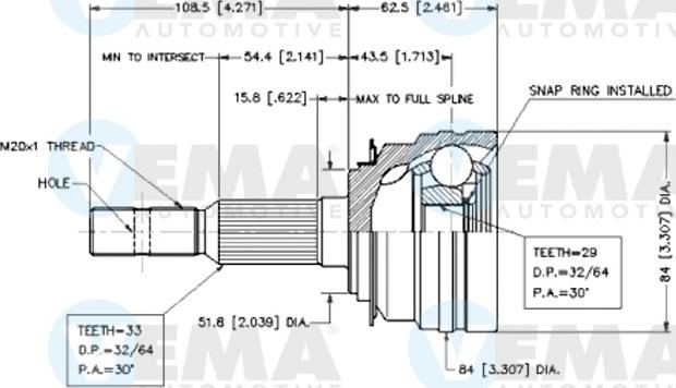 VEMA 18572 - Шарнірний комплект, ШРУС, приводний вал autozip.com.ua