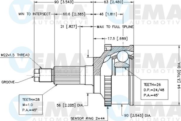 VEMA 18693 - Шарнірний комплект, ШРУС, приводний вал autozip.com.ua