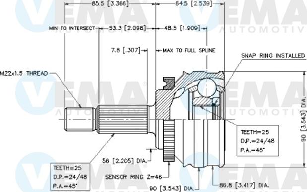 VEMA 18605 - Шарнірний комплект, ШРУС, приводний вал autozip.com.ua