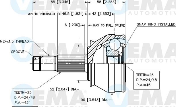 VEMA 18610 - Шарнірний комплект, ШРУС, приводний вал autozip.com.ua