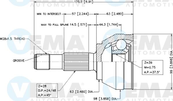 VEMA 18617 - Шарнірний комплект, ШРУС, приводний вал autozip.com.ua