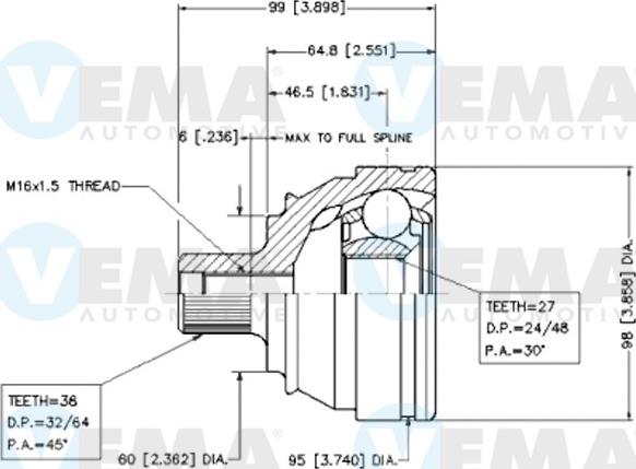 VEMA 18632 - Шарнірний комплект, ШРУС, приводний вал autozip.com.ua