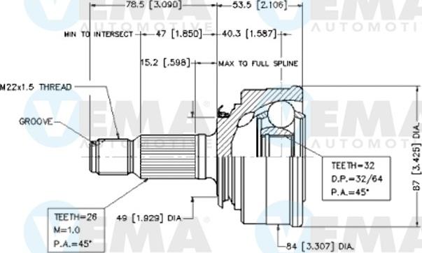 VEMA 18296 - Шарнірний комплект, ШРУС, приводний вал autozip.com.ua