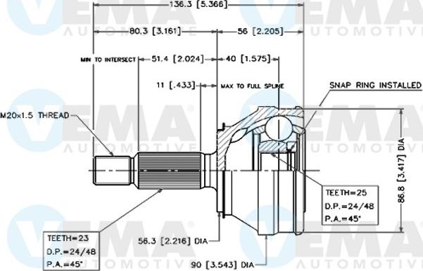 VEMA 18244 - Шарнірний комплект, ШРУС, приводний вал autozip.com.ua