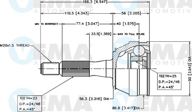 VEMA 18243 - Шарнірний комплект, ШРУС, приводний вал autozip.com.ua