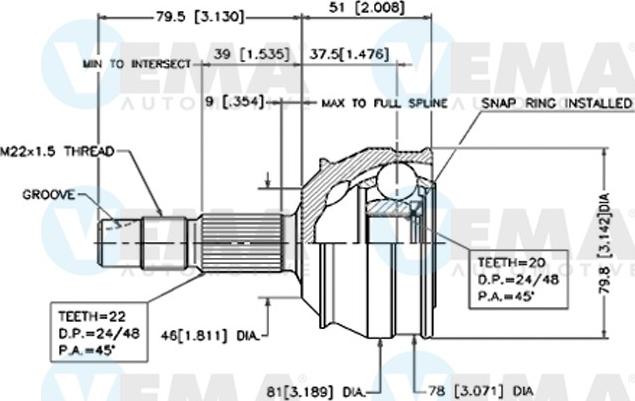 VEMA 18265 - Шарнірний комплект, ШРУС, приводний вал autozip.com.ua