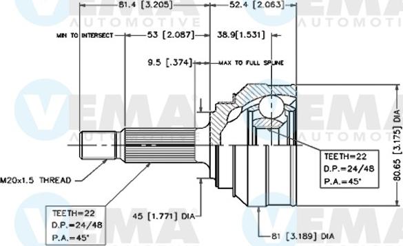 VEMA 18219 - Шарнірний комплект, ШРУС, приводний вал autozip.com.ua