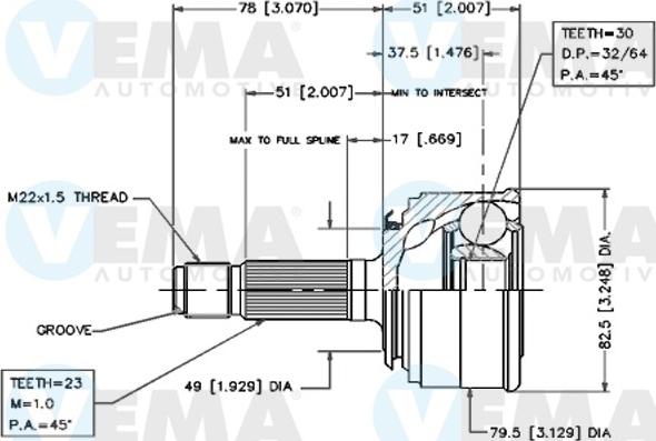 VEMA 18289 - Шарнірний комплект, ШРУС, приводний вал autozip.com.ua