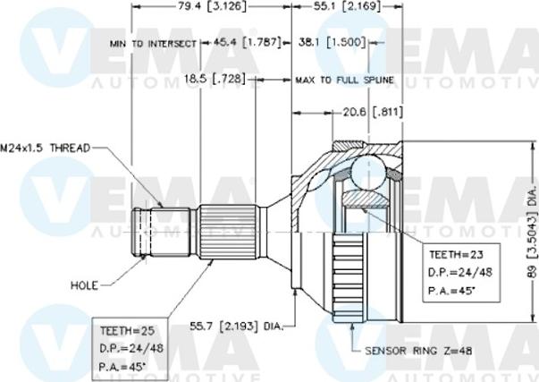 VEMA 18280 - Шарнірний комплект, ШРУС, приводний вал autozip.com.ua