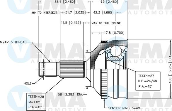 VEMA 18283 - Шарнір, ШРУС, приводний вал autozip.com.ua