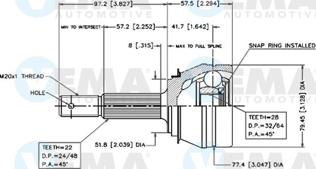 VEMA 18222 - Шарнірний комплект, ШРУС, приводний вал autozip.com.ua