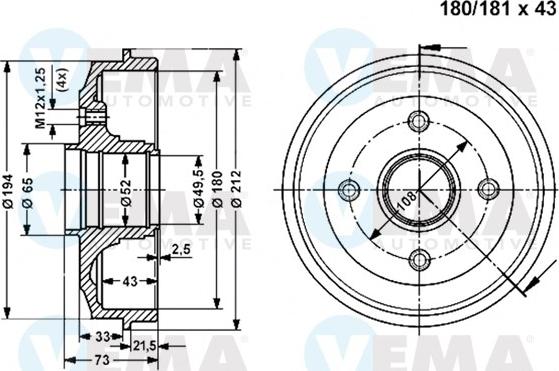 VEMA 800998 - Гальмівний барабан autozip.com.ua