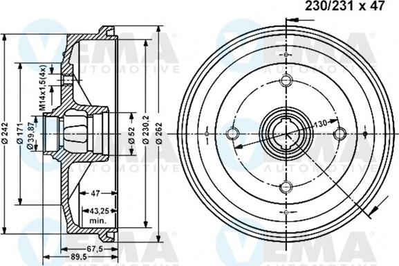 VEMA 800948 - Гальмівний барабан autozip.com.ua