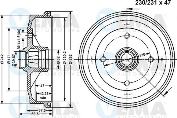 VEMA 800958 - Гальмівний барабан autozip.com.ua