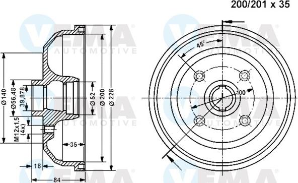 VEMA 800936 - Гальмівний барабан autozip.com.ua