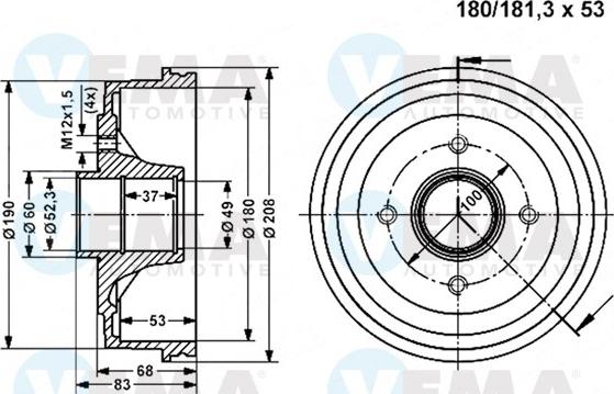 VEMA 800833 - Гальмівний барабан autozip.com.ua