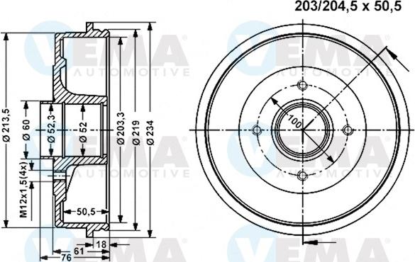 VEMA 801094 - Гальмівний барабан autozip.com.ua