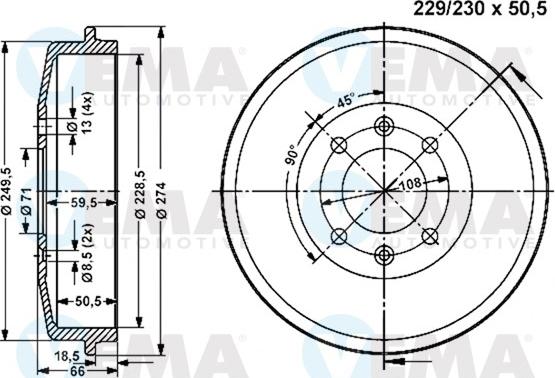 VEMA 801095 - Гальмівний барабан autozip.com.ua