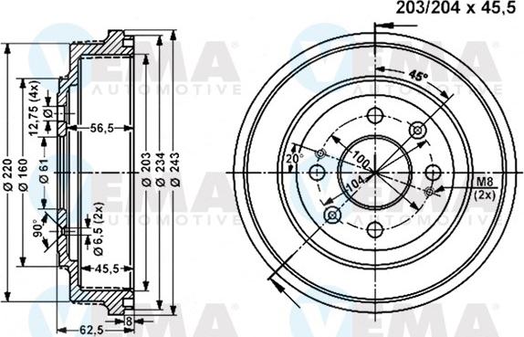 VEMA 801062 - Гальмівний барабан autozip.com.ua