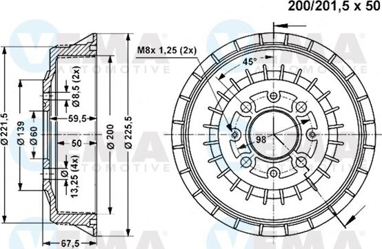 VEMA 801006 - Гальмівний барабан autozip.com.ua