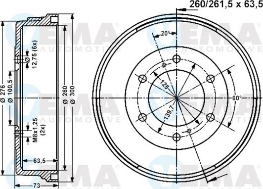 VEMA 801025 - Гальмівний барабан autozip.com.ua