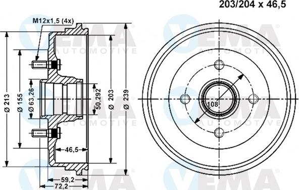 VEMA 801150 - Гальмівний барабан autozip.com.ua