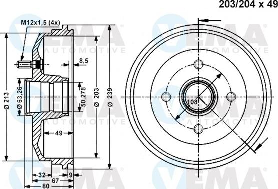 VEMA 801166 - Гальмівний барабан autozip.com.ua