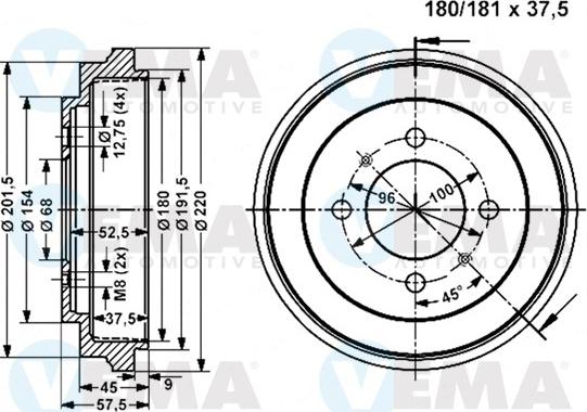 VEMA 801185 - Гальмівний барабан autozip.com.ua