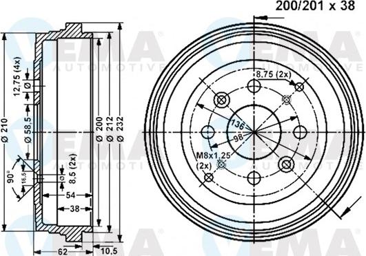 VEMA 801137 - Гальмівний барабан autozip.com.ua