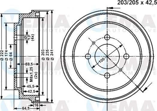 VEMA 801344 - Гальмівний барабан autozip.com.ua