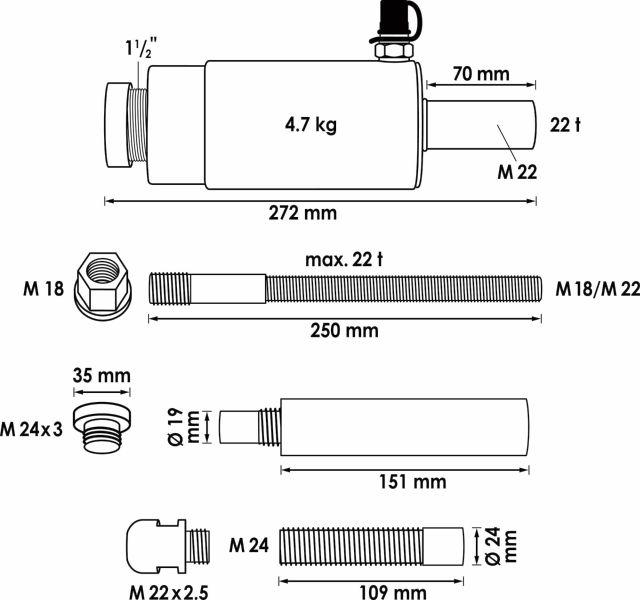 Vigor V2854 - Гідроциліндр, знімач кульової опори autozip.com.ua