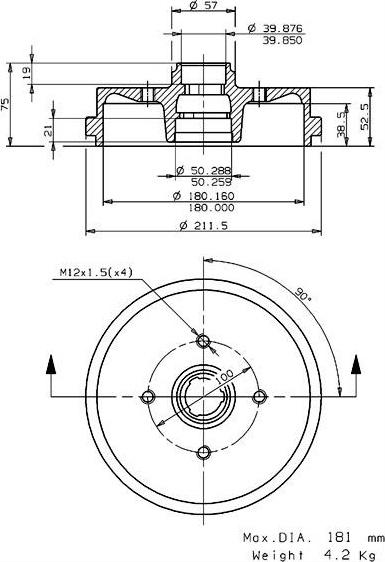 Villar 627.0040 - Гальмівний барабан autozip.com.ua