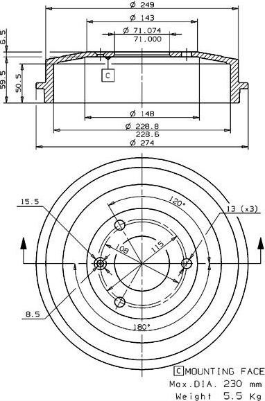 Villar 627.0043 - Гальмівний барабан autozip.com.ua