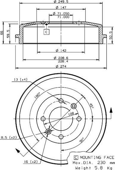 Villar 627.0042 - Гальмівний барабан autozip.com.ua