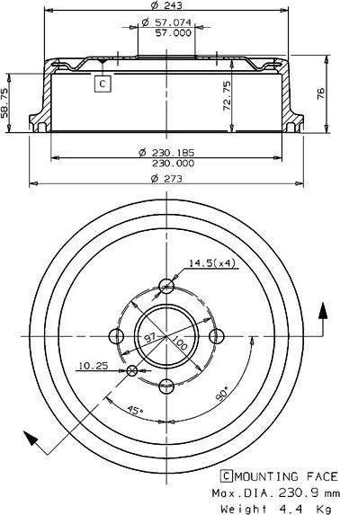 Villar 627.0070 - Гальмівний барабан autozip.com.ua