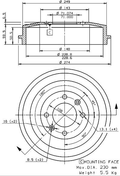 Villar 627.0197 - Гальмівний барабан autozip.com.ua