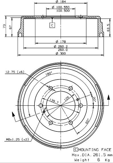 Villar 627.0186 - Гальмівний барабан autozip.com.ua