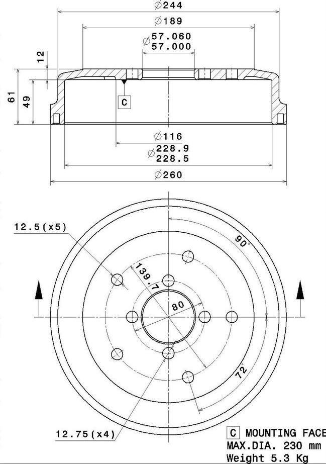 Villar 627.0303 - Гальмівний барабан autozip.com.ua