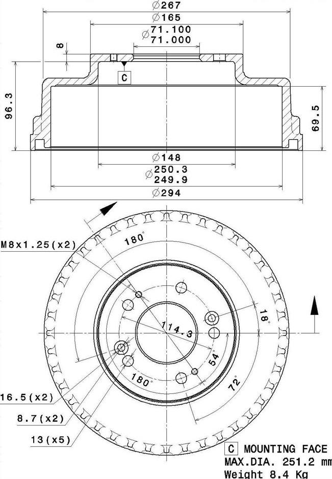 Villar 627.0316 - Гальмівний барабан autozip.com.ua