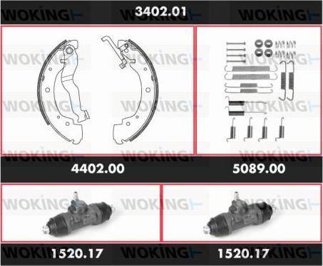 Woking 3402.01 - Комплект гальм, барабанний механізм autozip.com.ua
