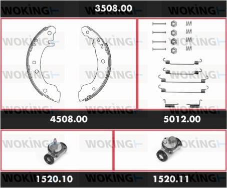 Woking 3508.00 - Комплект гальм, барабанний механізм autozip.com.ua