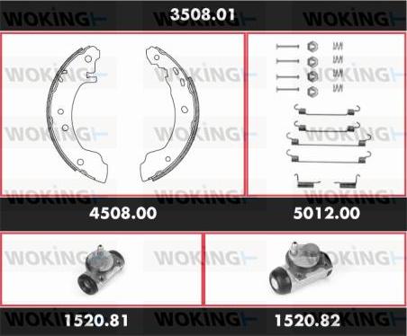 Woking 3508.01 - Комплект гальм, барабанний механізм autozip.com.ua