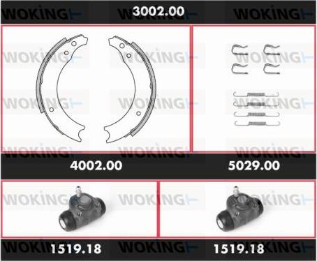 Woking 3002.00 - Комплект гальм, барабанний механізм autozip.com.ua