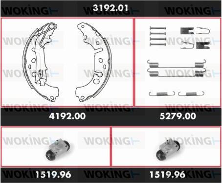 Woking 3192.01 - Комплект гальм, барабанний механізм autozip.com.ua