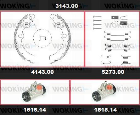 Woking 3143.00 - Комплект гальм, барабанний механізм autozip.com.ua