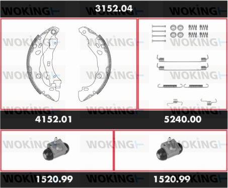 Woking 3152.04 - Комплект гальм, барабанний механізм autozip.com.ua