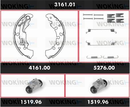 Woking 3161.01 - Комплект гальм, барабанний механізм autozip.com.ua